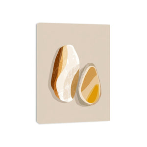 Warm abstract stone canvas art with ochre and cream shapes for modern neutral room decor.