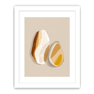 Warm abstract stone canvas art with ochre and cream shapes for modern neutral room decor.