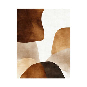 Earthy neutral abstract canvas art with layered brown organic shapes for modern bedroom decor.