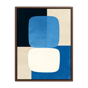 Blue geometric abstract canvas art for modern living room decor.