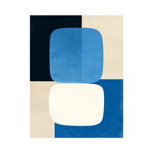 Blue geometric abstract canvas art for modern living room decor.