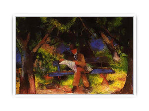 Reading man in park by August Macke Framed Print