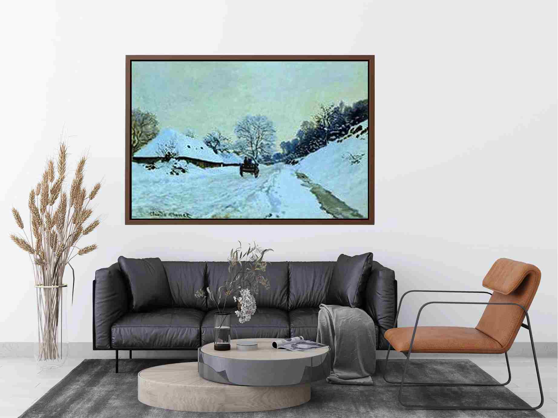 A Cart On The Snow Covered Road With Saint Simeon Farm by Claude Monet Painting