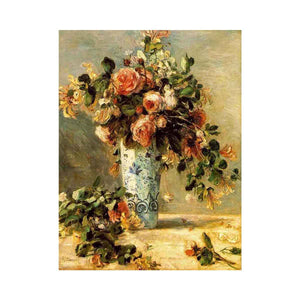 Roses And Jasmine In A Delft Vase by Pierre Auguste Renoir