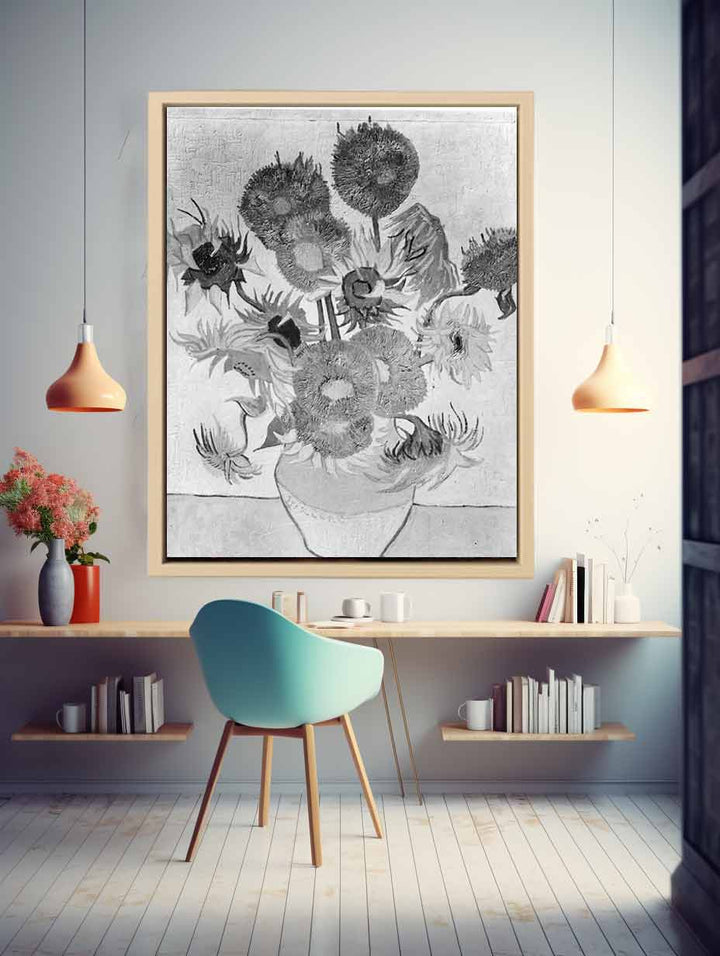 Sunflower Black & White by Van Gogh Art Print
