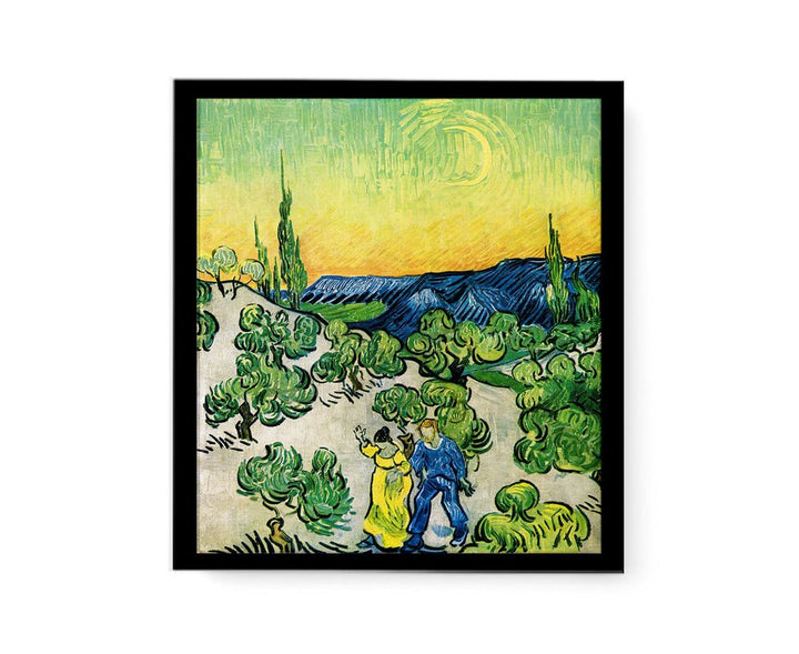 Couple In Olive tree with Crescent Moon Glish Painting  canvas Print