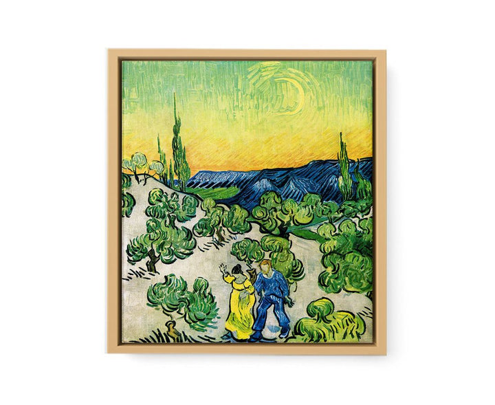Couple In Olive tree with Crescent Moon Glish Painting framed Print