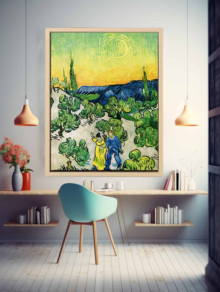 Couple In Olive tree with Crescent Moon Glish Painting Art Print