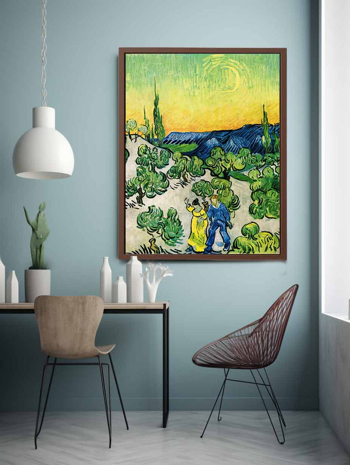 Couple In Olive tree with Crescent Moon Glish Painting Art Print