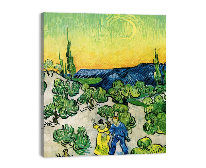 Couple In Olive tree with Crescent Moon Glish Painting  canvas Print