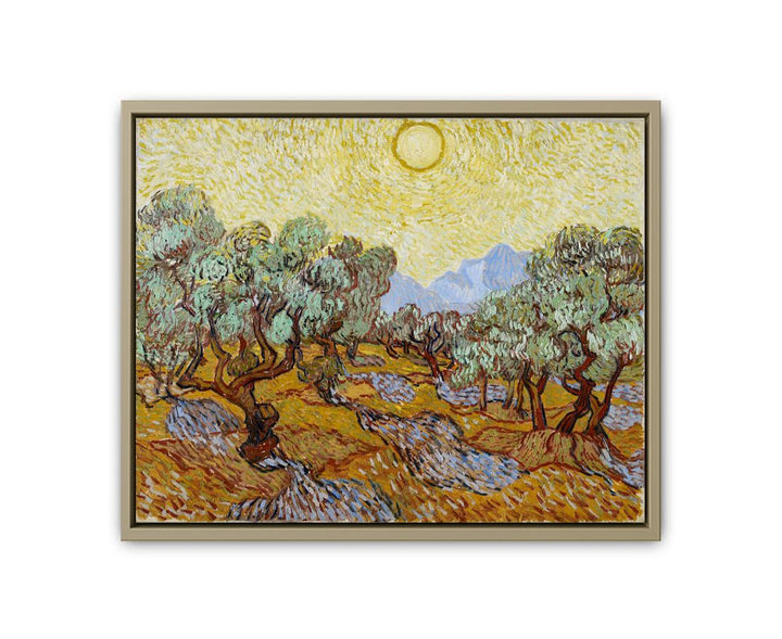 Olive Trees / Olive Trees with yellow sky and sun framed Print
