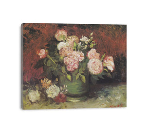 Bowl with Peonies and Roses canvas Print