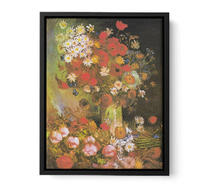 Vase with cornflowers and poppies, peonies and chrysanthemums canvas Print