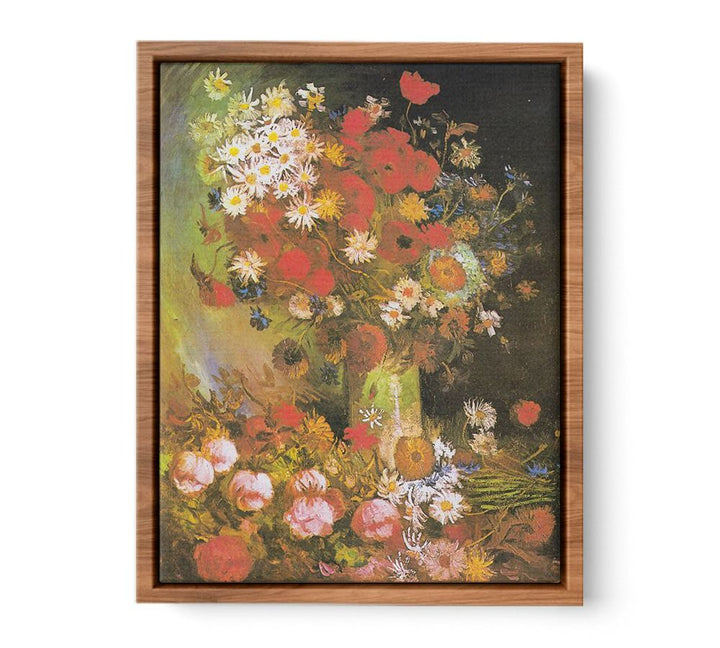 Vase with cornflowers and poppies, peonies and chrysanthemums  Painting