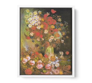 Vase with cornflowers and poppies, peonies and chrysanthemums Painting