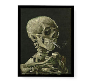 Head of a skeleton with a burning cigarette, canvas Print