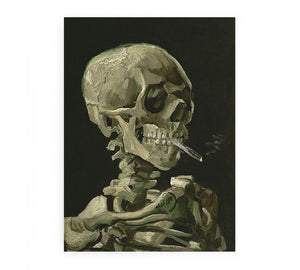 Head of a skeleton with a burning cigarette,