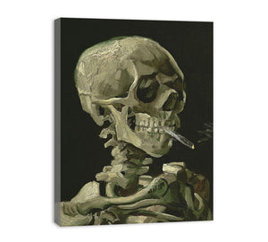 Head of a skeleton with a burning cigarette, canvas Print