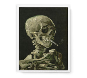 Head of a skeleton with a burning cigarette, Painting