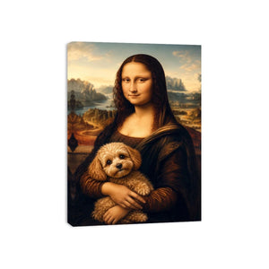 Funny Mona Lisa dog wall art featuring Renaissance inspired portrait with adorable dachshund in whimsical artistic painting style