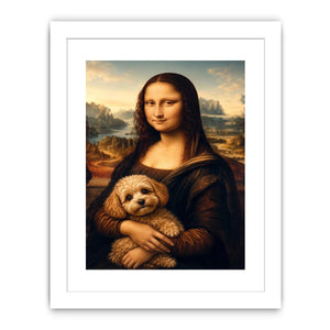 Funny Mona Lisa dog wall art featuring Renaissance inspired portrait with adorable dachshund in whimsical artistic painting style