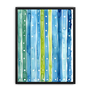 Abstract blue green vertical watercolor stripes wall art canvas, calming coastal modern minimalist painting for living room decor