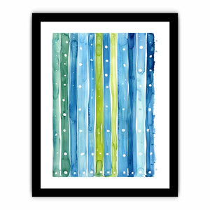 Abstract blue green vertical watercolor stripes wall art canvas, calming coastal modern minimalist painting for living room decor