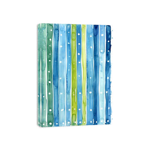 Abstract blue green vertical watercolor stripes wall art canvas, calming coastal modern minimalist painting for living room decor