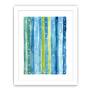Abstract blue green vertical watercolor stripes wall art canvas, calming coastal modern minimalist painting for living room decor
