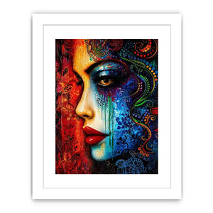 Colorful abstract woman face painting canvas, modern vibrant portrait wall art for living room statement decor