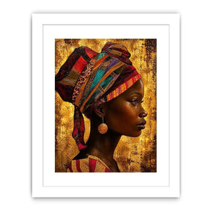 African woman profile portrait wall art with headwrap, earthy tones, textured canvas print for luxury modern home decor