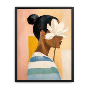 Minimal floral feminine portrait painting canvas art for elegant modern interior decor