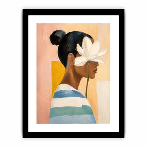 Minimal floral feminine portrait painting canvas art for elegant modern interior decor