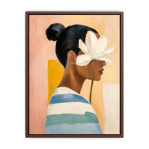 Minimal floral feminine portrait painting canvas art for elegant modern interior decor