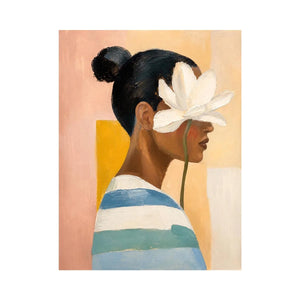 Minimal floral feminine portrait painting canvas art for elegant modern interior decor
