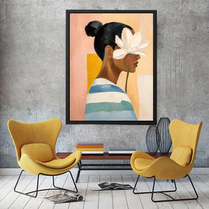 Minimal floral feminine portrait painting canvas art for elegant modern interior decor