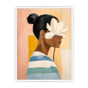 Minimal floral feminine portrait painting canvas art for elegant modern interior decor