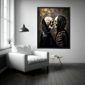 skull lovers gothic wall art canvas black aesthetic skeleton couple dark romance modern edgy home decor