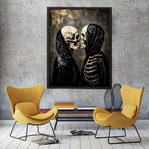 skull lovers gothic wall art canvas black aesthetic skeleton couple dark romance modern edgy home decor
