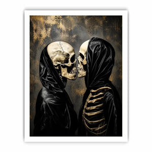 skull lovers gothic wall art canvas black aesthetic skeleton couple dark romance modern edgy home decor