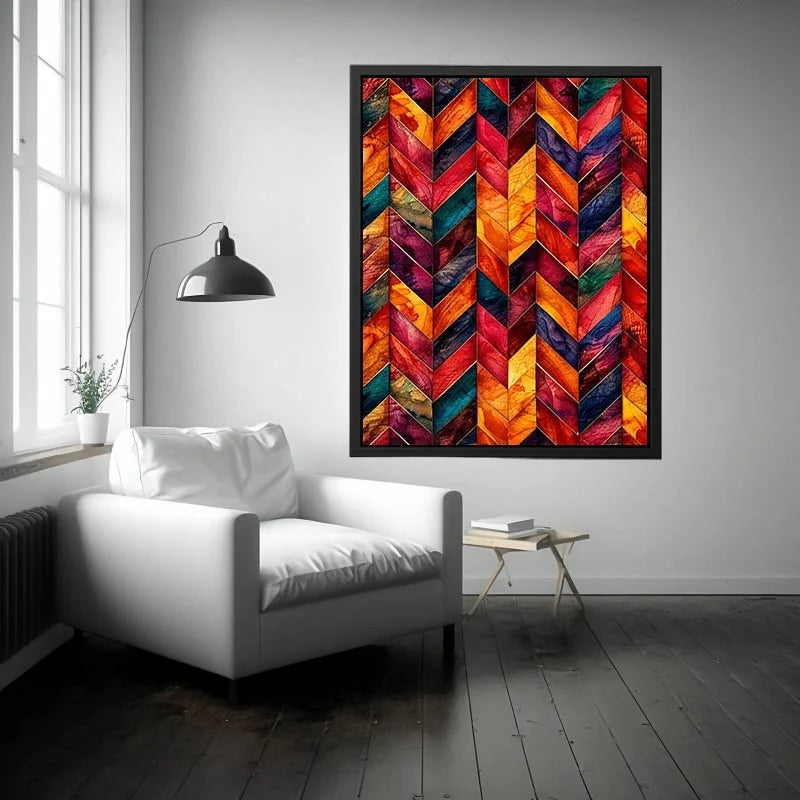 Colorful geometric chevron pattern watercolor abstract modern wall art design
