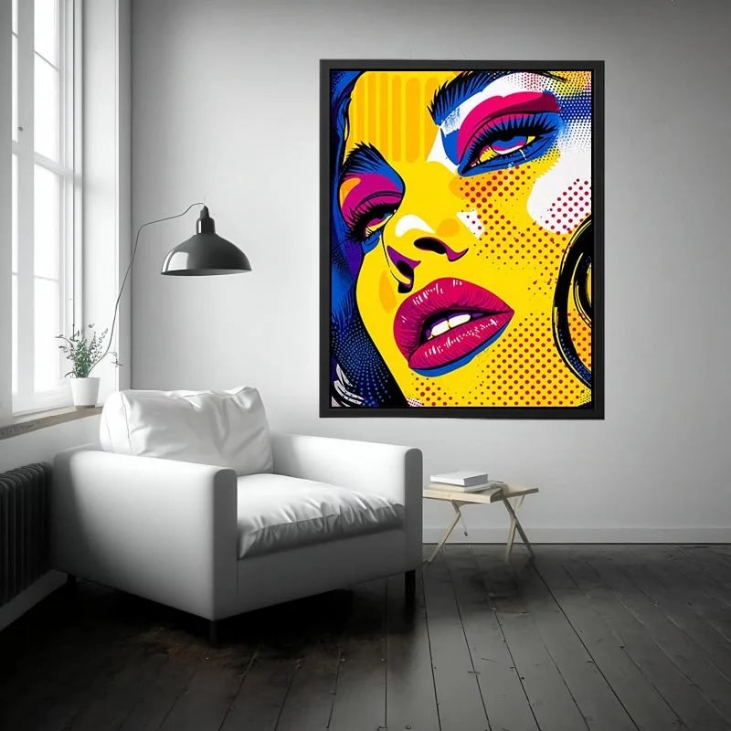 Bold pop art woman face colorful modern portrait wall art canvas design