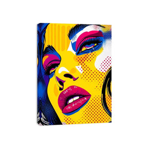 Bold pop art woman face colorful modern portrait wall art canvas design