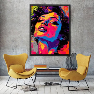 Abstract colorful pop art woman portrait bold modern canvas wall art design
