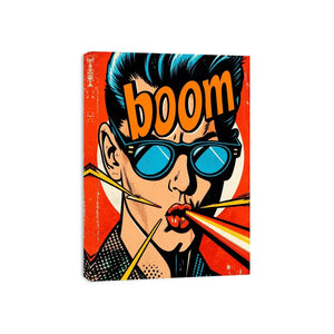 Retro pop art man with sunglasses boom comic style bold wall art canvas