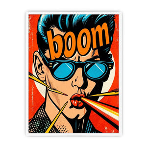 Retro pop art man with sunglasses boom comic style bold wall art canvas
