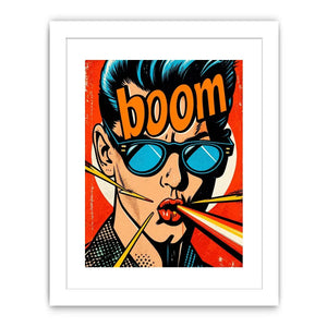 Retro pop art man with sunglasses boom comic style bold wall art canvas