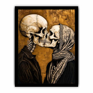 Gothic skeleton couple kissing romantic skull wall art vintage style canvas