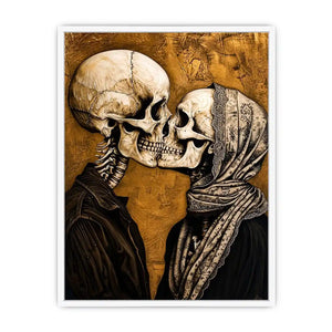Gothic skeleton couple kissing romantic skull wall art vintage style canvas