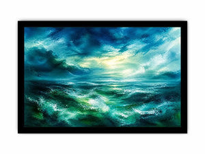 Abstract teal ocean painting calming modern seascape wall art canvas